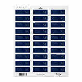 Monogram Plain Dark Blue Trendy Business Etiket (Full Sheet)