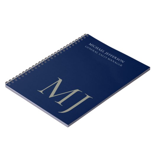 Monogram Plain Dark Blue Trendy Business Notitieboek (Linkerzijde)