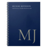 Monogram Plain Dark Blue Trendy Business Notitieboek (Voorkant)