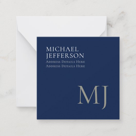Monogram Plain Dark Blue Trendy Business Notitiekaartje (Voorkant)