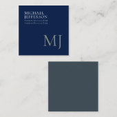 Monogram Plain Dark Blue Trendy Business Notitiekaartje (Voorkant / Achterkant)