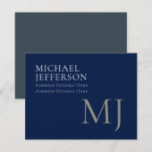 Monogram Plain Dark Blue Trendy Business RSVP Kaartje (Voorkant / Achterkant)