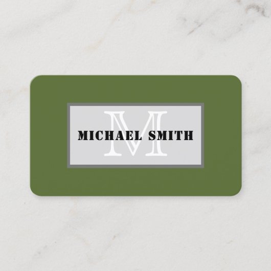 Monogram Plain Dark Olive Green Background Visitekaartje (Voorkant)