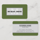 Monogram Plain Dark Olive Green Background Visitekaartje (Voorkant / Achterkant)