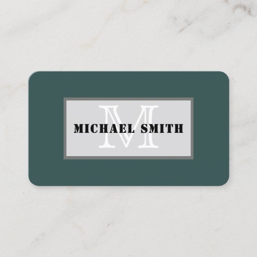 Monogram Plain Dark Slate Grey Background Visitekaartje (Voorkant)