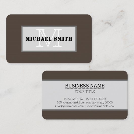 Monogram Plain Dark Taupe Achtergrond Visitekaartje (Voorkant / Achterkant)