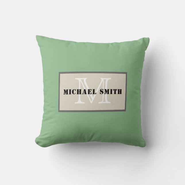 Monogram Plain Dark Zee Green Achtergrond Kussen (Voorkant)