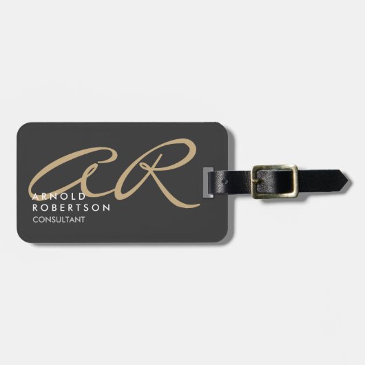 Monogram Plain Grey Beige aanpassen Bagagelabel (Voorkant horizontaal)