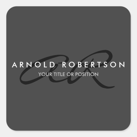 Monogram Plain Grey Black Naam toevoegen Vierkante Sticker (Voorkant)