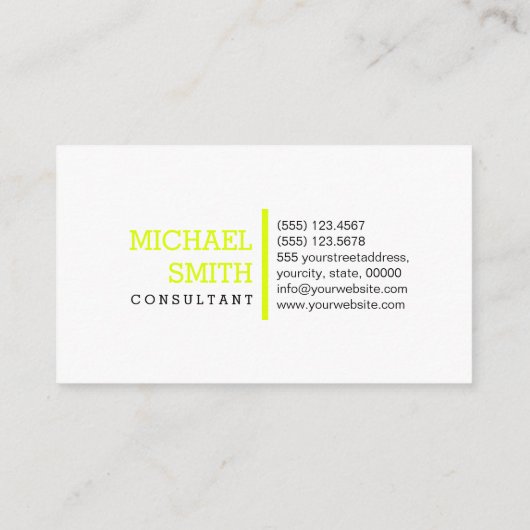 Monogram Plain White Elegant Modern Chartreuse Visitekaartje (Achterkant)