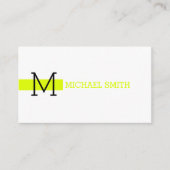 Monogram Plain White Elegant Modern Chartreuse Visitekaartje (Voorkant)