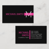 Monogram Plain Zwart Modern Hot Pink Visitekaartje (Voorkant / Achterkant)