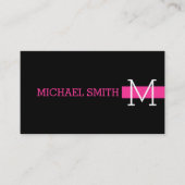 Monogram Plain Zwart Modern Hot Pink Visitekaartje (Voorkant)