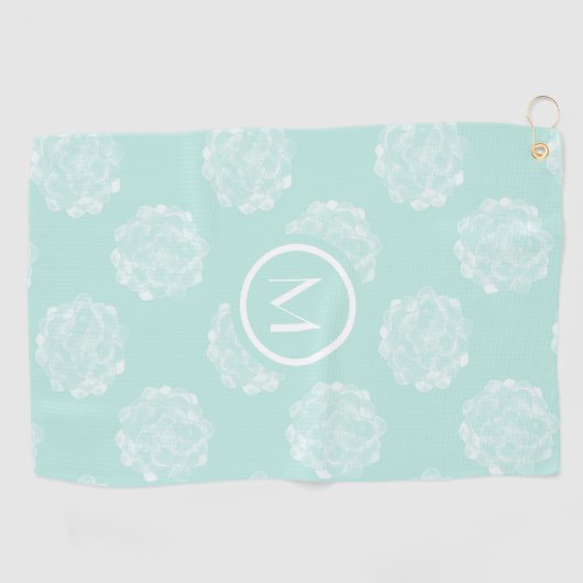 Monogram | Plant geluk | Pastel Succulent Patt Golfhanddoek (Horizontaal)