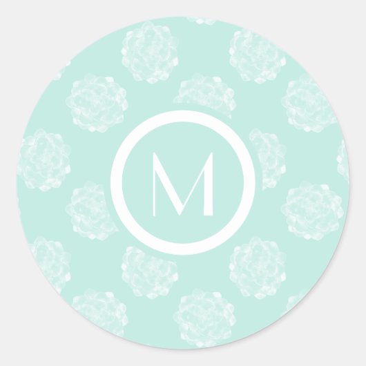 Monogram | Plant geluk | Pastel Succulent Patt Ronde Sticker (Voorkant)