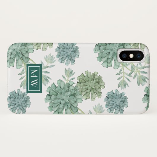 Monogram | Plant geluk | Succulent Patroon Case-Mate iPhone Case (Achterkant (horizontaal))