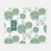 Monogram | Plant geluk | Succulent Patroon Fleece Deken (Voorkant (Horizontaal))