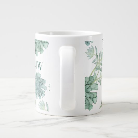 Monogram | Plant geluk | Succulent Patroon Grote Koffiekop (Achterkant)