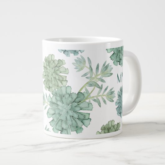 Monogram | Plant geluk | Succulent Patroon Grote Koffiekop (Voorkant rechts)