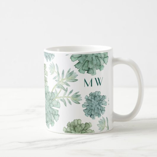 Monogram | Plant geluk | Succulent Patroon Koffiemok (Rechts)