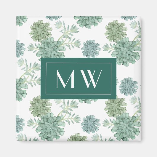 Monogram | Plant geluk | Succulent Patroon Magneet (Voorkant)