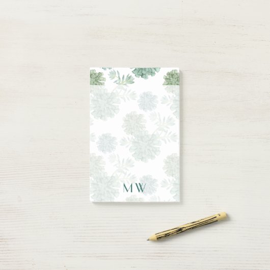 Monogram | Plant geluk | Succulent Patroon Post-it® Notes (Op bureau)