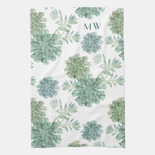 Monogram | Plant geluk | Succulent Patroon Theedoek (Verticaal)