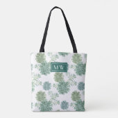 Monogram | Plant geluk | Succulent Patroon Tote Bag (Achterkant)