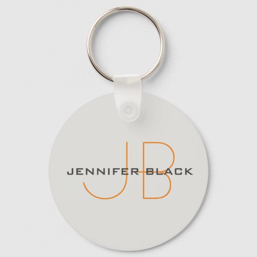 Monogram Platinum Gray Minimalist Modern Name Sleutelhanger (Voorkant)