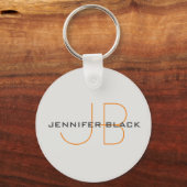 Monogram Platinum Gray Minimalist Modern Name Sleutelhanger (Voorkant)