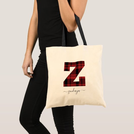 Monogram Plays Red en Black Letter "Z"-naam Tote Bag (Voorkant (product))