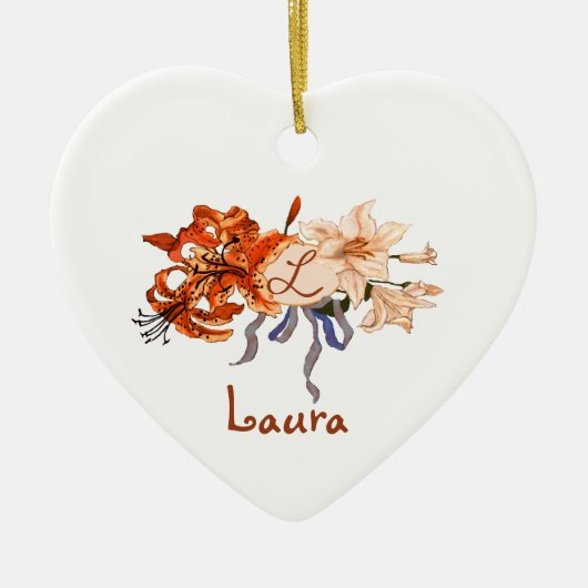 Monogram Pledge of Love Tiger Lily Bouquet Keramisch Ornament (Voorkant)