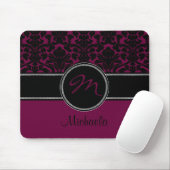 Monogram Plum Black White Damask Mousepad Muismat (Met muis)