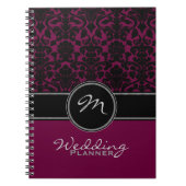 Monogram Plum Black White Damask Wedding Planner Notitieboek (Voorkant)