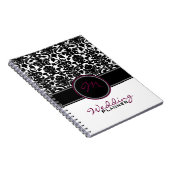 Monogram Plum Black White Damask Wedding Planner Notitieboek (Rechterzijde)
