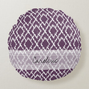 Monogram Plum Paars Tribal Ikat Diamond Pattern Rond Kussen
