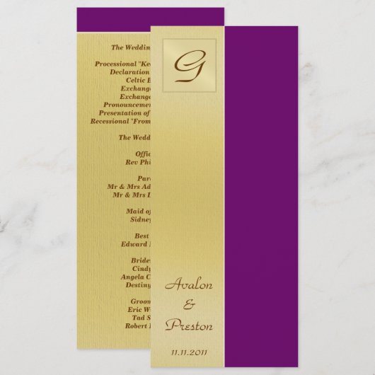 Monogram Plum Paarse Wedding Program Uitnodiging (Voorkant / Achterkant)