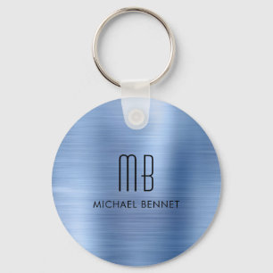 Monogram Poederblauw Nep Geborsteld Metaal Sleutelhanger