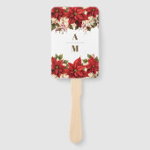 Monogram Poinsettia Bloemen Kerstmis Bruiloft Handwaaier (Voorkant)