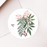Monogram Poinsettia Kerstvakantie Waterverf Ronde Sticker<br><div class="desc">___________________________ ***Dit ontwerp maakt deel uit van een kerstvakantie collectie*** Stap in een wereld van tijdloze vakantie charme met mijn "Feestelijke Flora: Christmas Splendor Poinsettia Delight" collectie. 🌸🎄 Omhels de magie van het seizoen met een boeiende mix van bloemblaadjes, weelderige groene dennenbladeren, sierlijke rode bessen en de betoverende tinten van...</div>