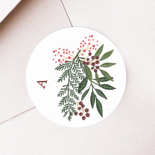 Monogram Poinsettia Kerstvakantie Waterverf Ronde Sticker