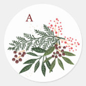 Monogram Poinsettia Kerstvakantie Waterverf Ronde Sticker (Voorkant)
