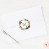 Monogram Poinsettia krans vakantie correspondentie Ronde Sticker (Envelop)