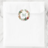 Monogram Poinsettia Kranz Kerstcorrespondentie Ronde Sticker (Tas)