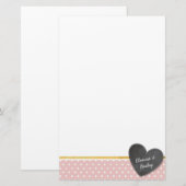 MONOGRAM polka dot krijtbord hart baby roze Briefpapier (Voorkant / Achterkant)