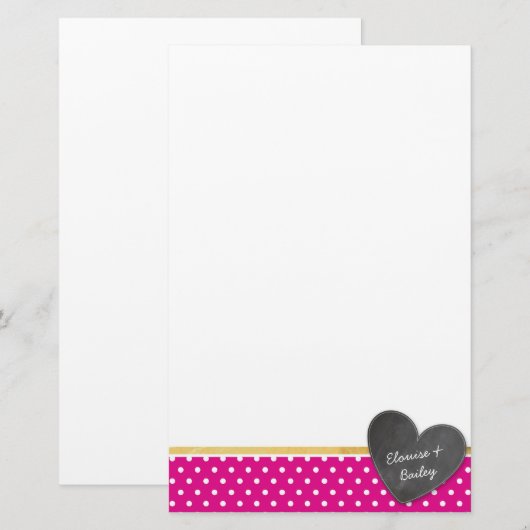 MONOGRAM polka dot krijtbord hart vet heet roze Briefpapier (Voorkant / Achterkant)