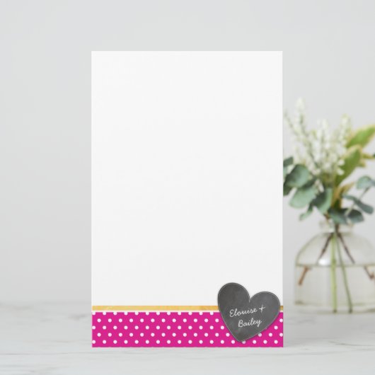MONOGRAM polka dot krijtbord hart vet heet roze Briefpapier (Staand voorkant)