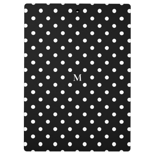 Monogram Polka Dots Black White Klembord (Achterkant)