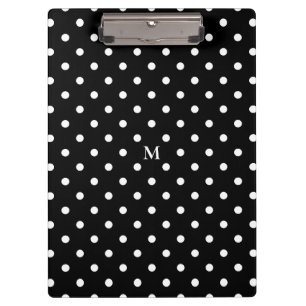 Monogram Polka Dots Black White Klembord