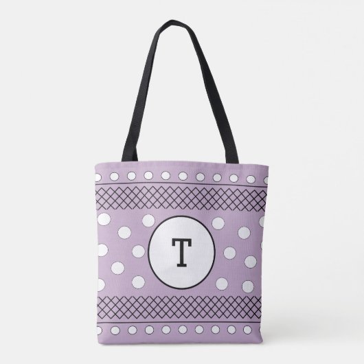 Monogram Polka Dots Pastel Paars Tote Bag (Achterkant)